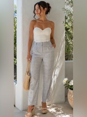 H&M Gray Plaid Ankle-Length Slacks Tapered Pants
